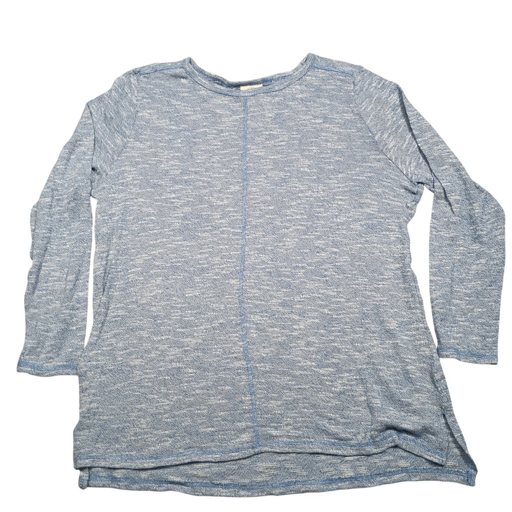 St. John's Bay Tunic Women XL Long Sleeve Marled Blue Slub Knit Top